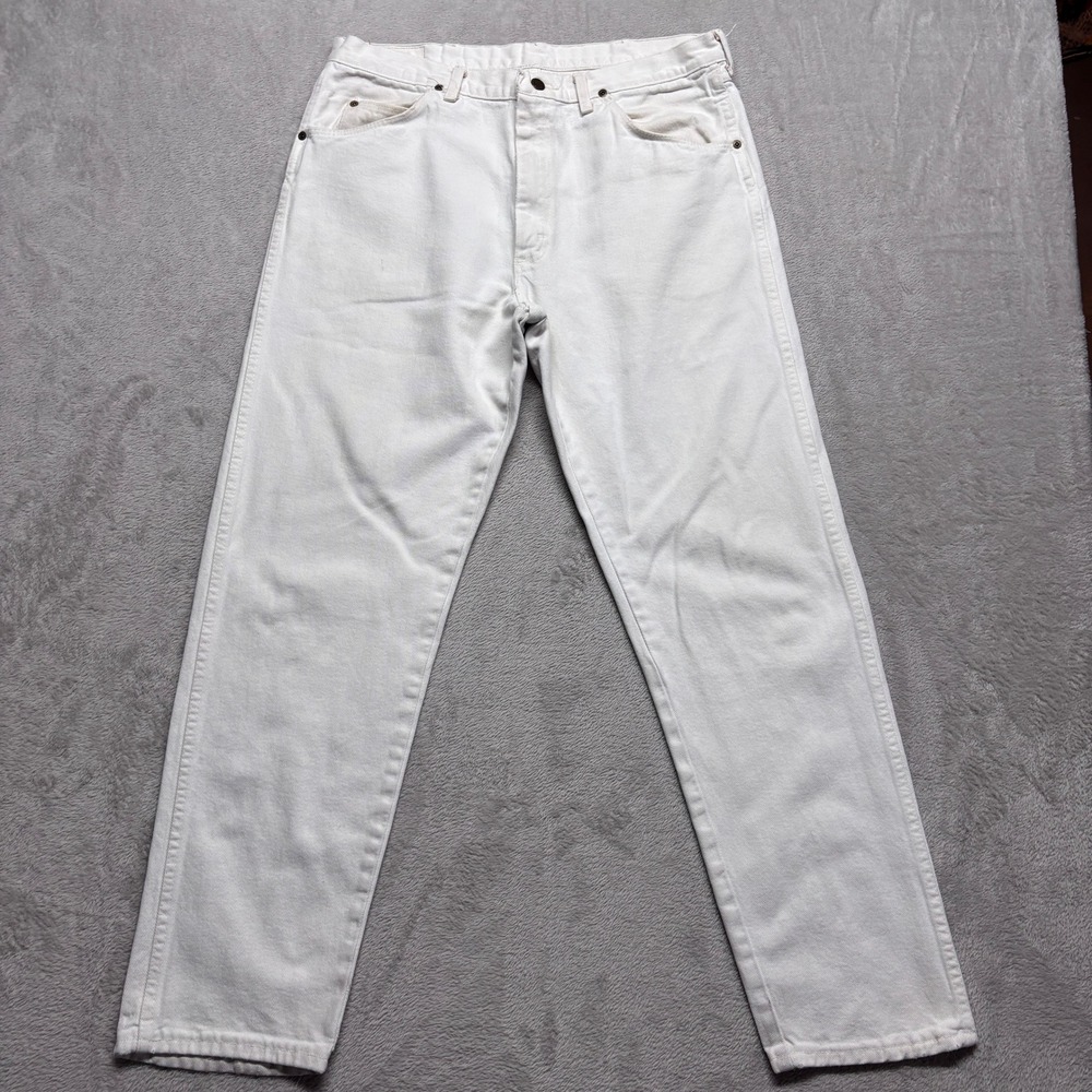 VTG Wrangler Jeans Mens 34x31 White Denim Straight Leg Made in USA 97601